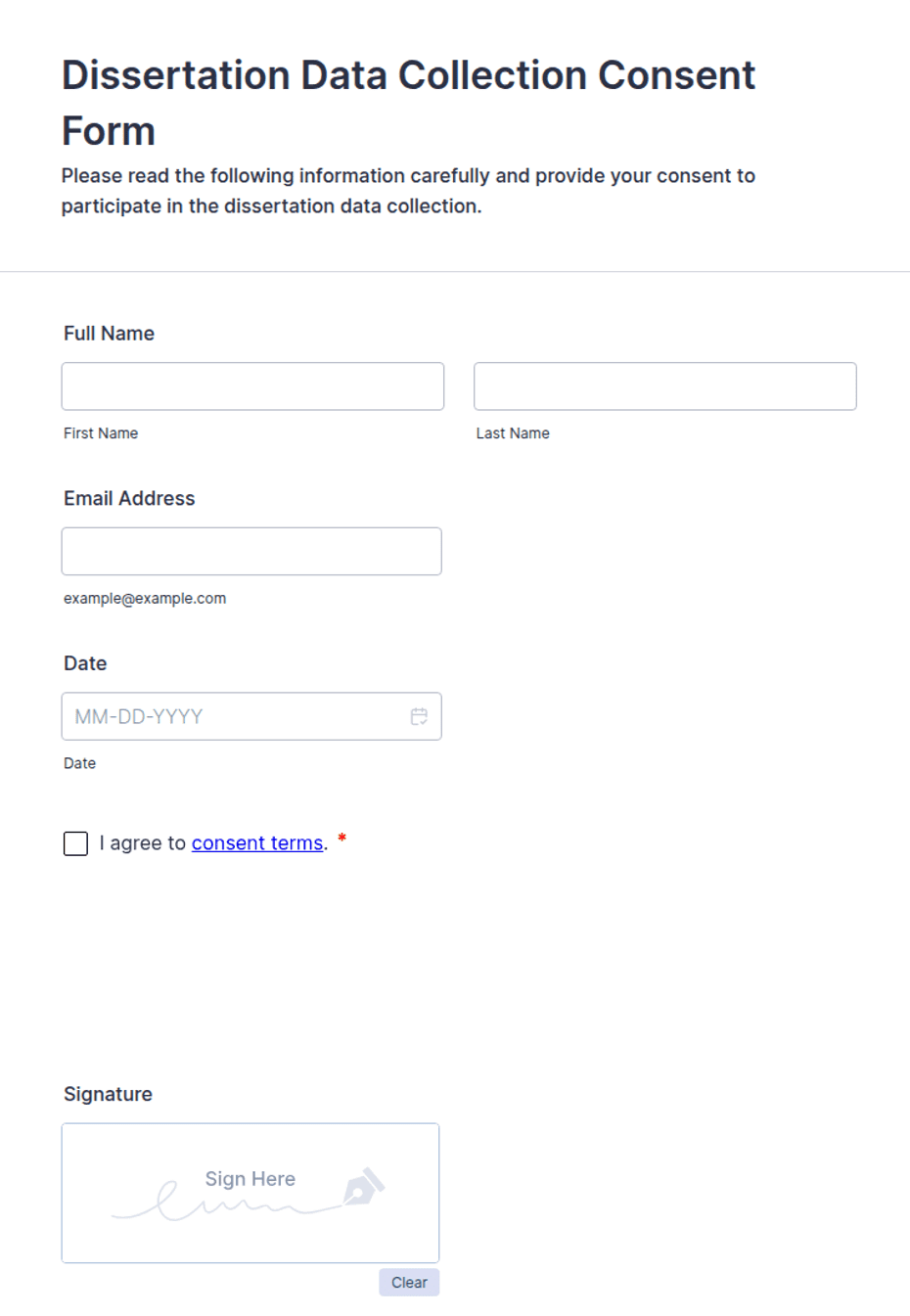 Dissertation Data Collection Consent Form Template | Jotform
