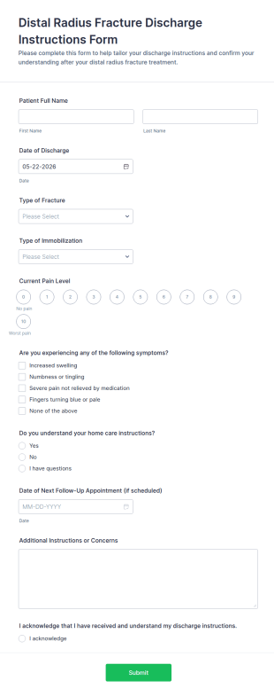 Distal Radius Fracture Discharge Instructions Form Template