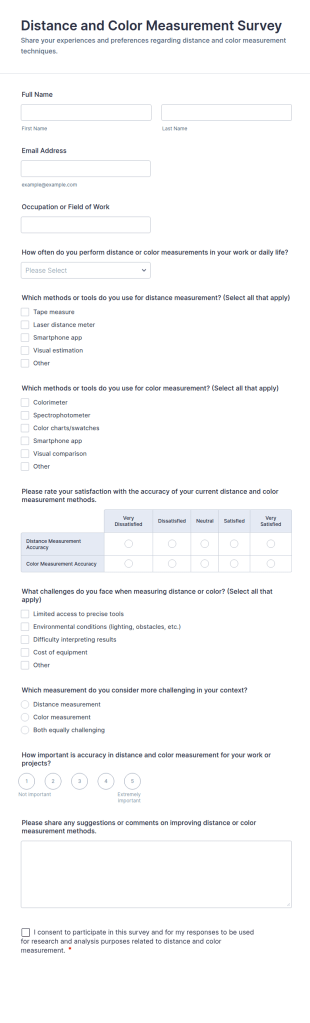 Distance And Color Measurement Survey Form Template
