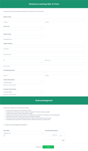 Distance Learning Opt In Form Template