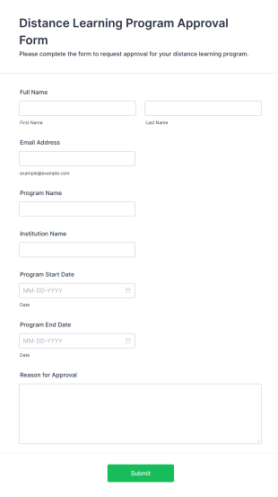 Distance Learning Program Approval Form Form Template