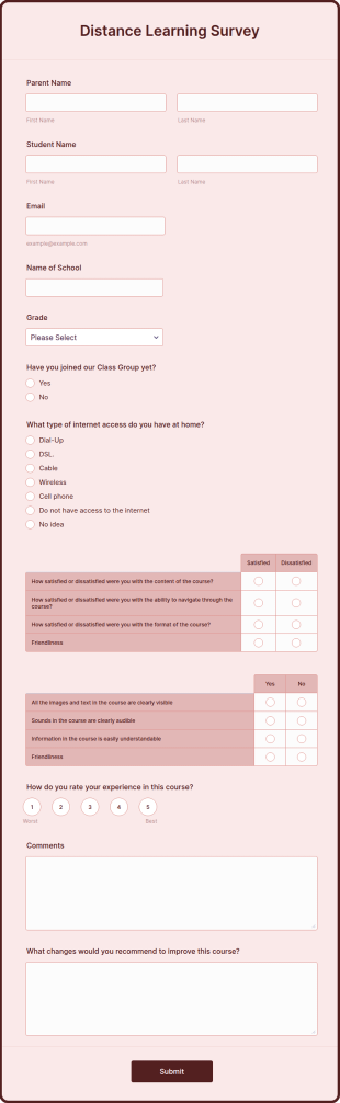 Distance Learning Survey Form Template