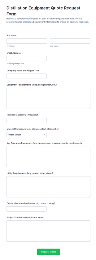 Distillation Equipment Quote Request Form Template