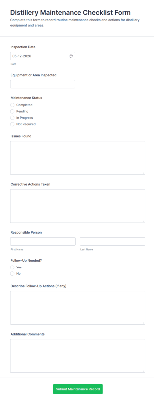 Distillery Maintenance Checklist Form Template