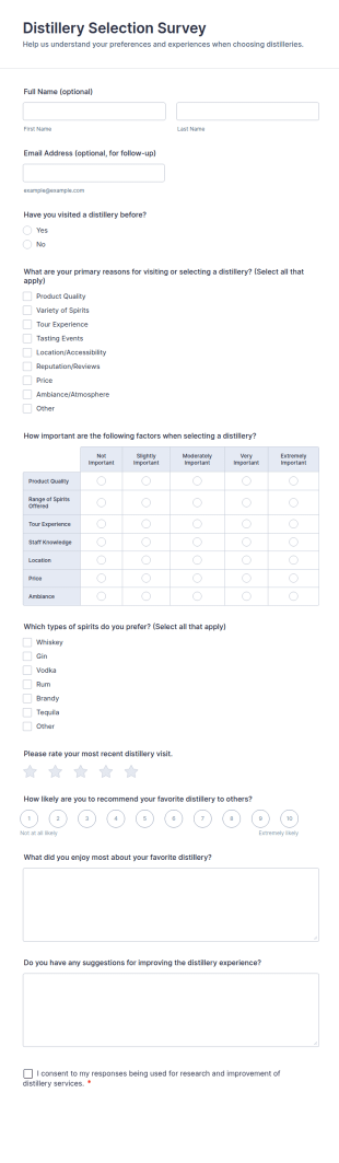 Distillery Selection Survey Form Template