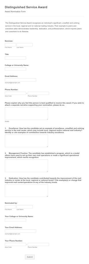 Distinguished Service Award Form Template