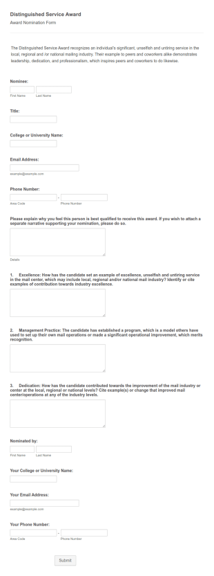 Distinguished Service Award Nomination Form Template