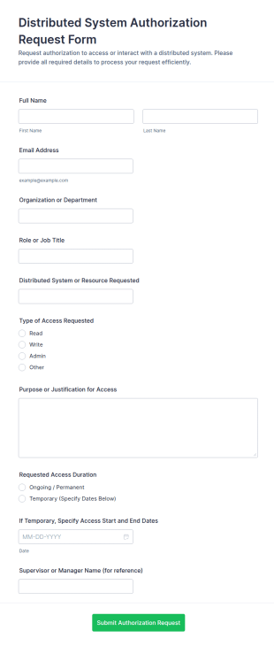 Distributed System Authorization Request Form Template