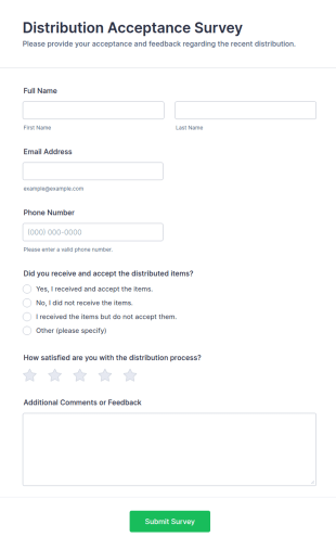 Distribution Acceptance Survey Form Template