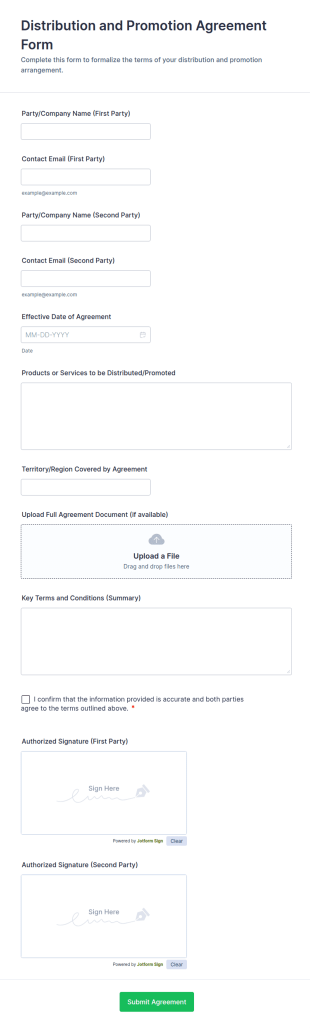 Distribution And Promotion Agreement Form Template
