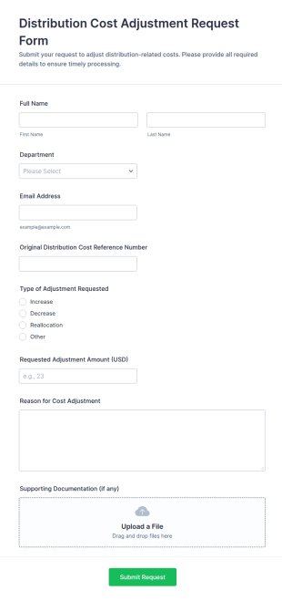 Distribution Cost Adjustment Request Form Template
