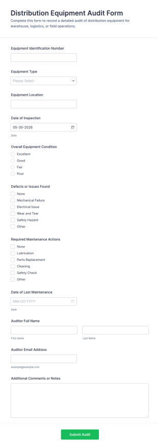 Distribution Equipment Audit Form Template