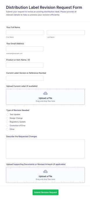Distribution Label Revision Request Form Template