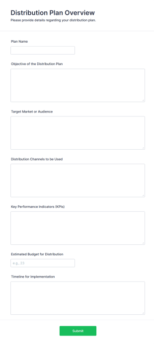 Distribution Plan Overview Form Template