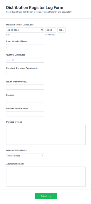 Distribution Register Log Form Template