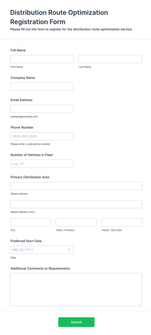 Distribution Route Optimization Registration Form Template