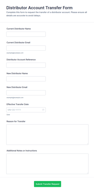 Distributor Account Transfer Form Template