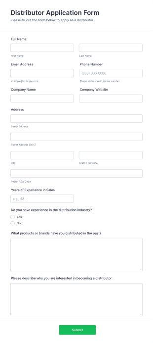 Distributor Application Form Template