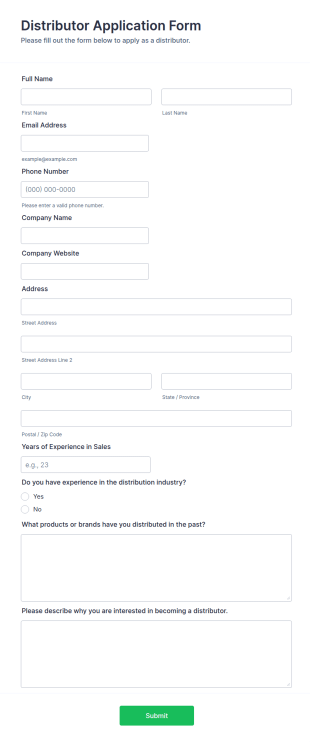 Distributor Application Form Template