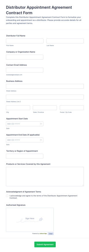 Distributor Appointment Agreement Form Template