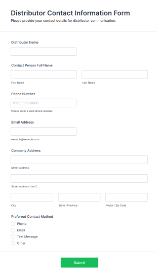Distributor Contact Information Form Form Template