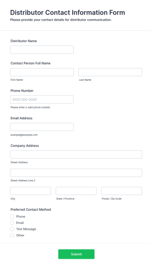 Distributor Contact Information Form Template