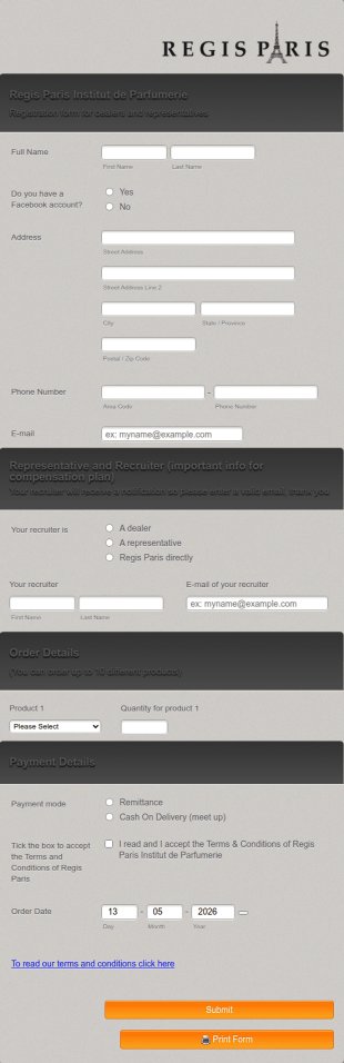 Distributor Registration Form Template