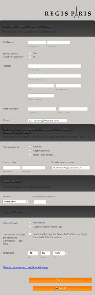 Distributor Registration Form Template