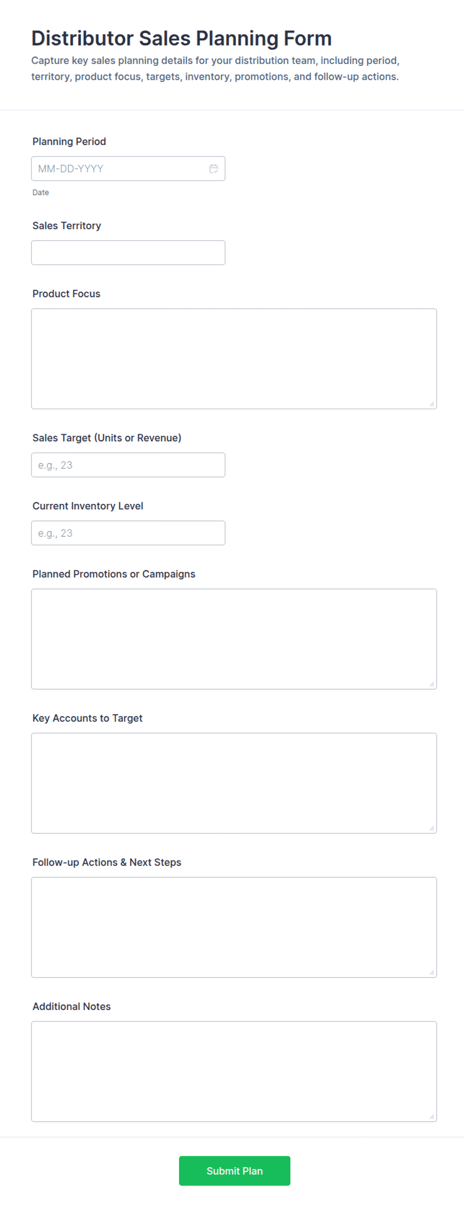 Distributor Sales Planning Form Template | Jotform