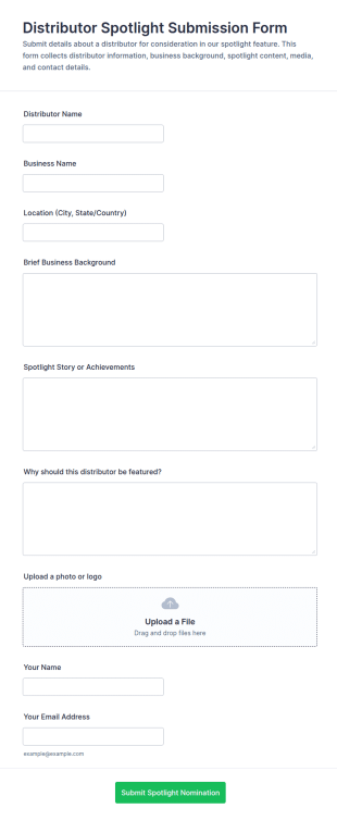 Distributor Spotlight Submission Form Template