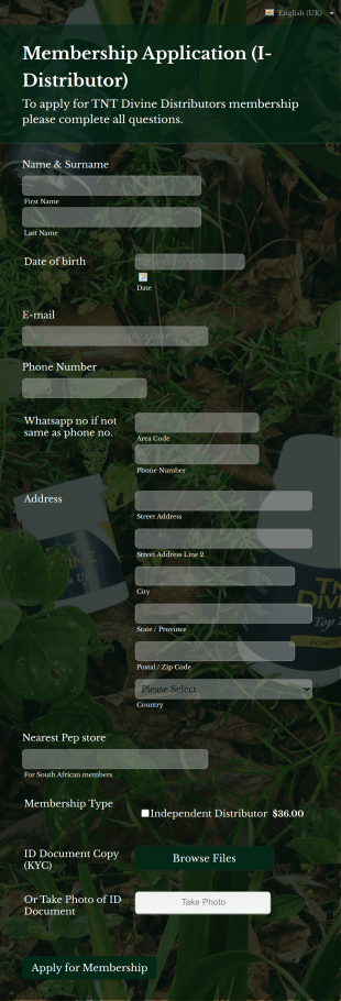 Distributors Membership Form Template
