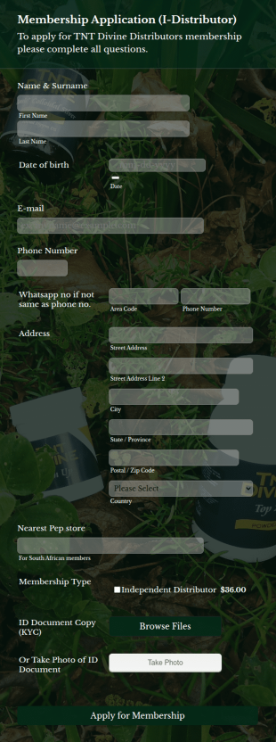 Distributors Membership Form Template