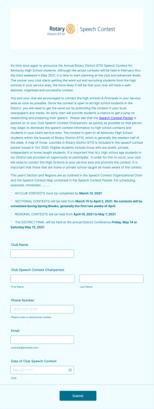District 6710 Speech Contest Club Registration Form Template