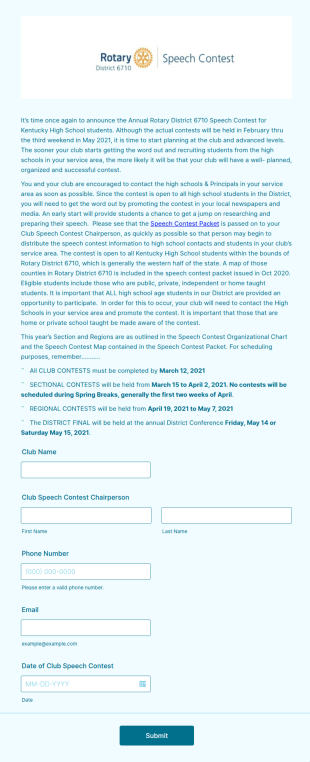District 6710 Speech Contest Club Registration Form Template