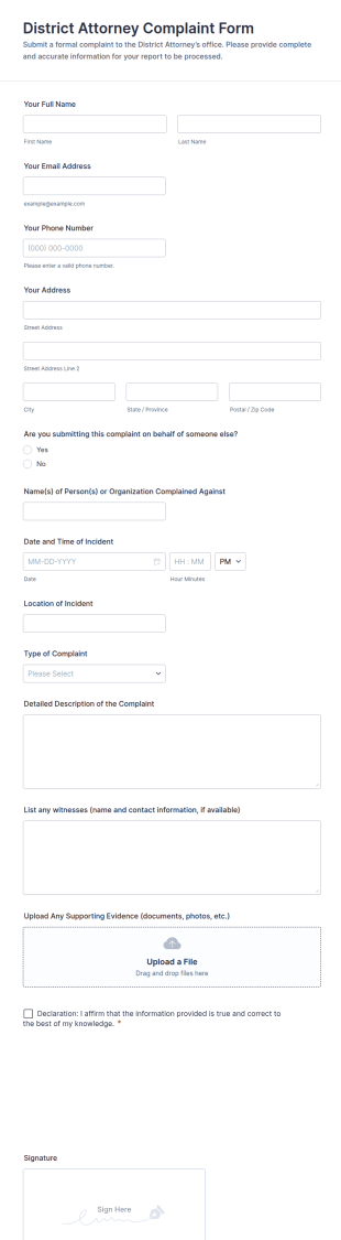 District Attorney Complaint Form Template