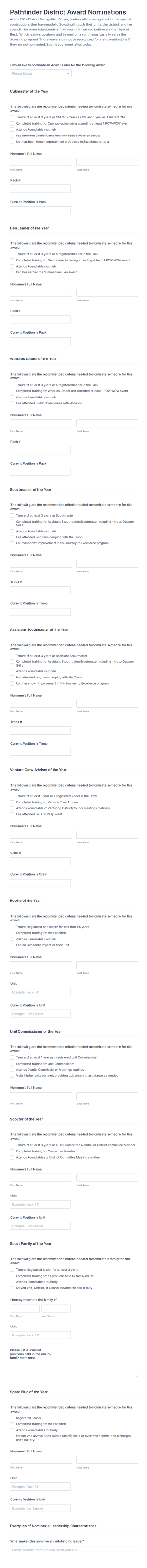 District Award Nomination Form Template