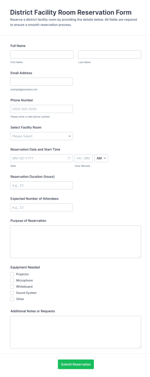 District Facility Room Reservation Form Template