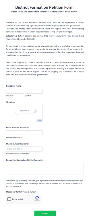 District Formation Petition Form Template