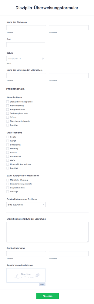 Disziplin Überweisungsformular