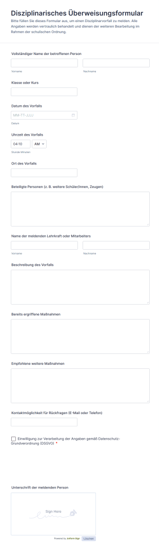 Disziplinarisches Überweisungsformular