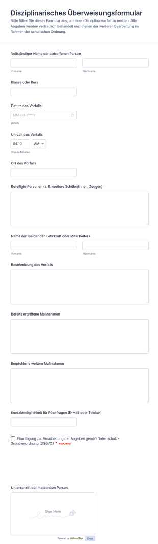 Disziplinarisches Überweisungsformular