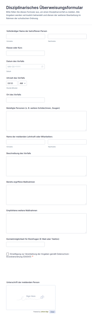 Disziplinarisches Überweisungsformular