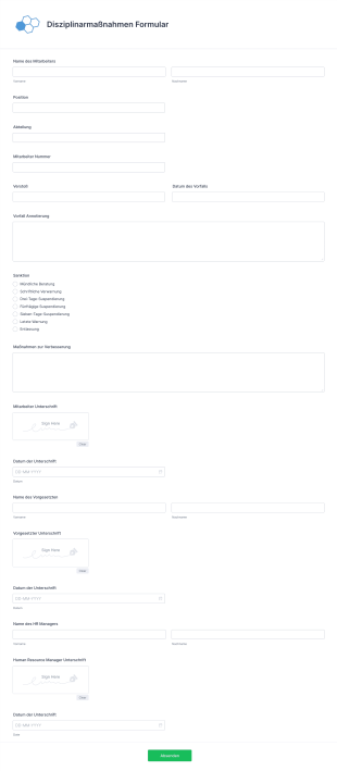 Disziplinarmaßnahmen Formular Form Template
