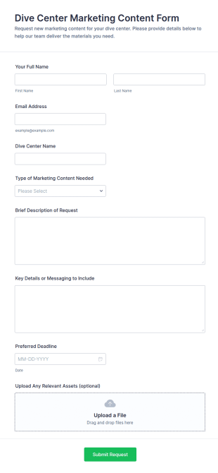 Dive Center Marketing Content Form Template
