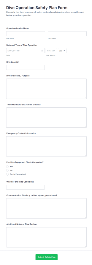 Dive Operation Safety Plan Form Template