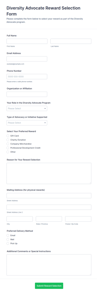 Diversity Advocate Reward Selection Form Template