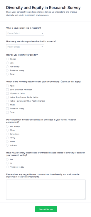 Diversity And Equity In Research Survey Form Template