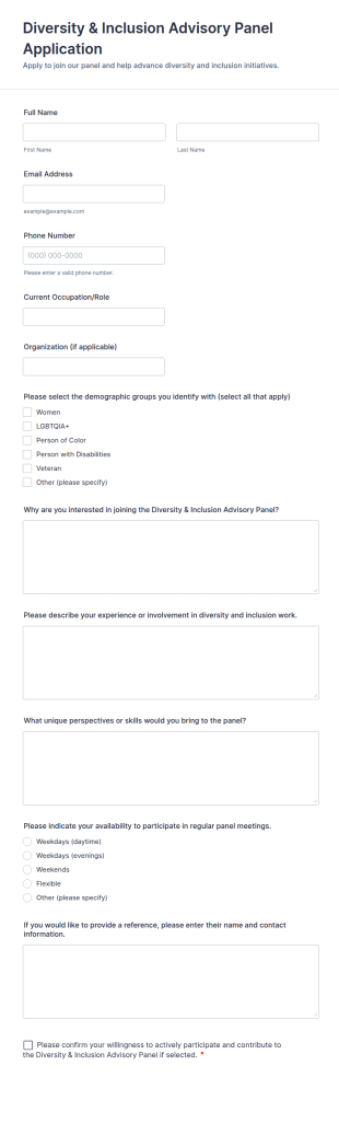 Diversity & Inclusion Advisory Panel Application Form Template