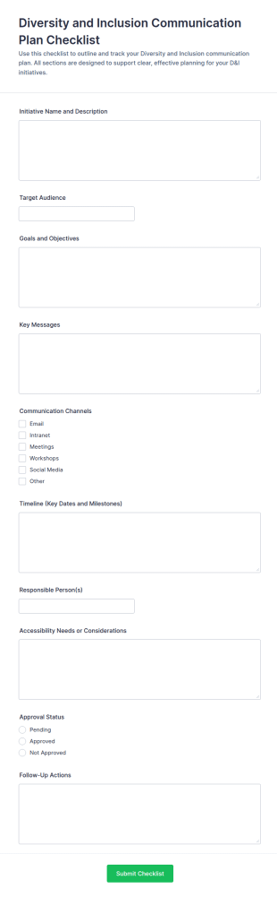 Diversity And Inclusion Communication Plan Checklist Form Template