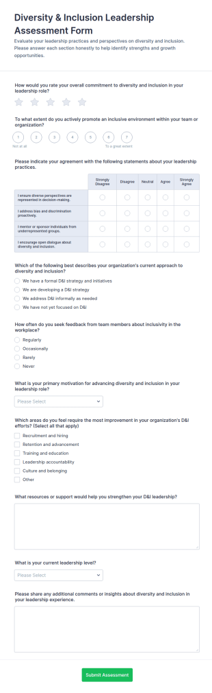 Diversity & Inclusion Leadership Assessment Form Template